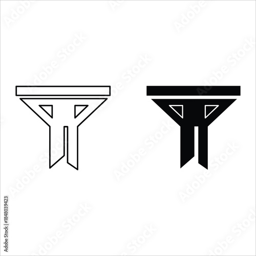 Black and white funnel diagram with two inputs and one output