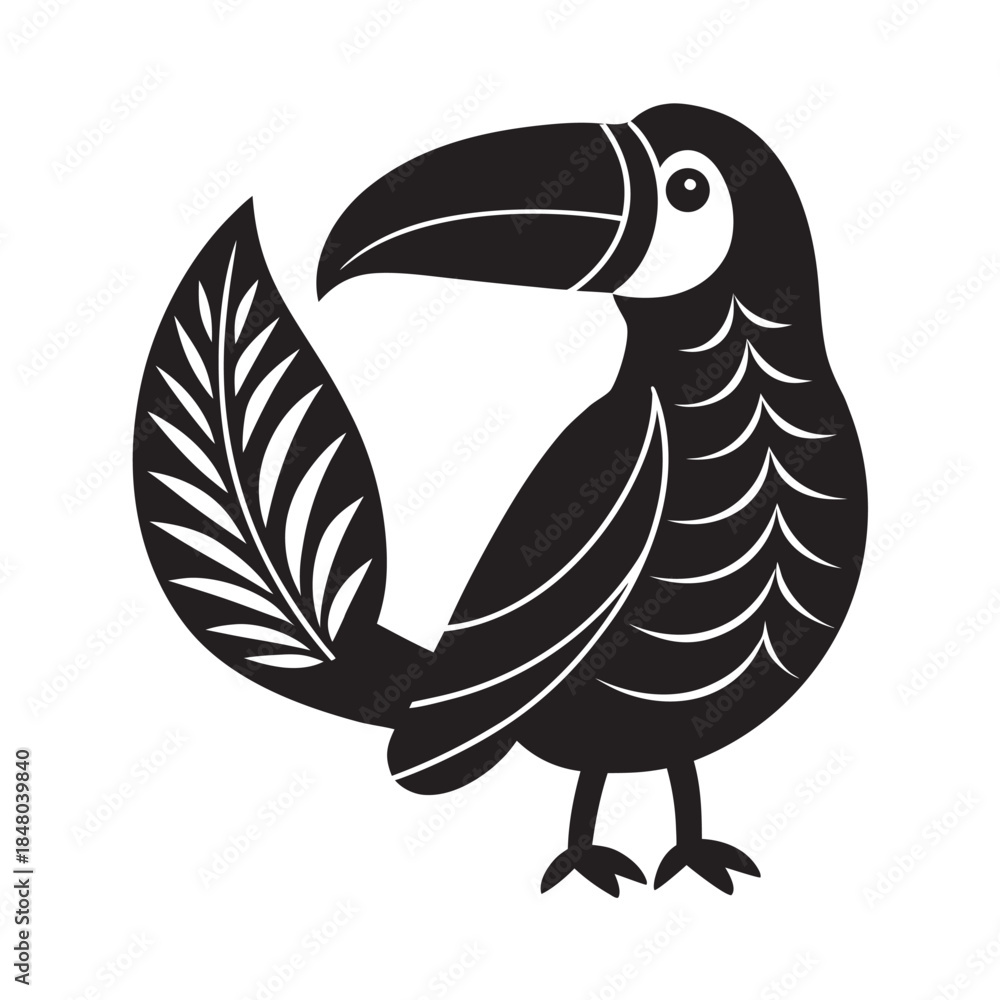 Naklejka premium Paper Cut Toucan Tropical Bird Silhouette