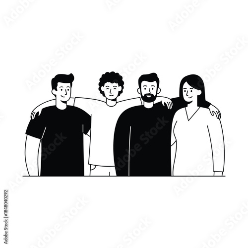 Diverse group of friends standing together in unity and support.