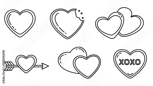 Set of romantic heart illustrations with unique styles and expressive designs