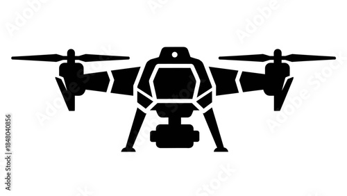 silhouette of a futuristic drone with rotating propellers and advanced design in a minimalistic