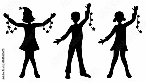 Children celebrating with festive Christmas decorations and lights