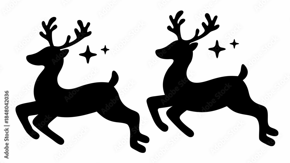 Fototapeta premium Two reindeer running with sparkles in a magical winter scene