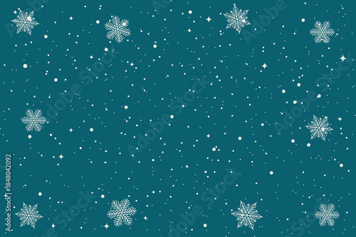 Winter-themed vector illustration showcasing scattered snowflakes on a dark blue background. Ideal for festive designs, holiday cards, and seasonal projects with a serene winter atmosphere.