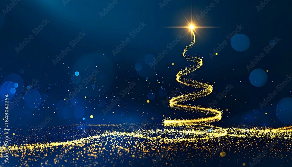 Obraz premium Goldener Licht-Weihnachtsbaum vor funkelndem Nachthimmel