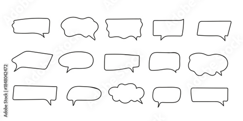 Text box frame set with line art. Hand drawn text talk message frame background. line art dialog speech, square, chat color design template