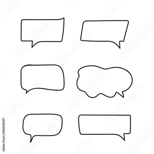 Text box frame set with line art. Hand drawn text talk message frame background. line art dialog speech, square, chat color design template