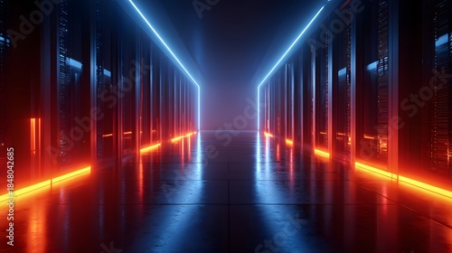 Wallpaper Mural Futuristic Neon Tunnel with Blue and Orange Lights. Torontodigital.ca