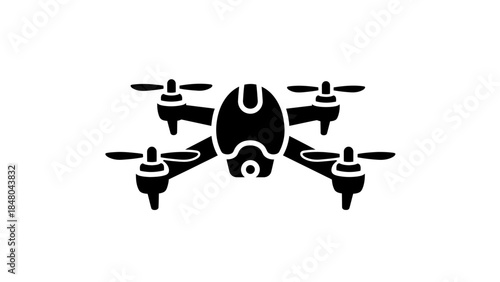 Silhouette of a quadcopter drone with four rotors and compact design in black on white background