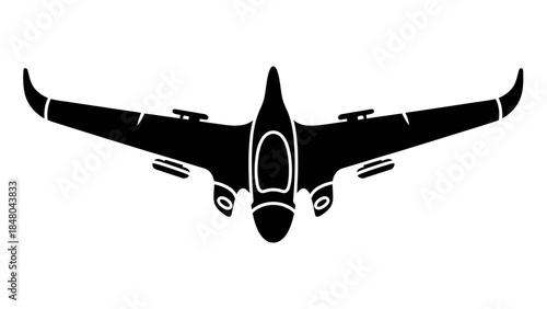 Silhouette of an aircraft in flight with wide wings displaying aerodynamic design