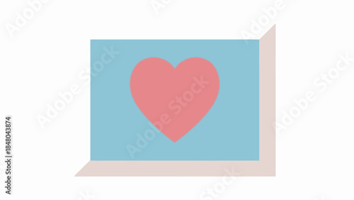 Simple 3D Illustration of a Pink Heart on a Light Blue Card with Shadow Effect