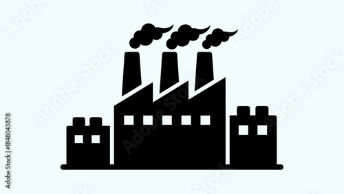 Silhouette of Industrial Factory with Smoke Emissions Illustrating Manufacturing Processes