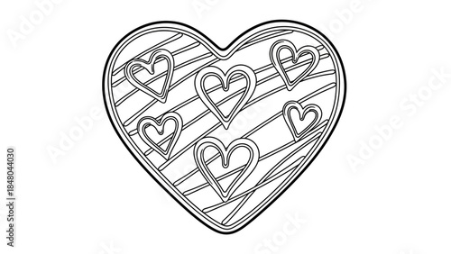 Simple Heart-Shaped Outline with Smaller Hearts Inside and Horizontal Lines for Romantic or