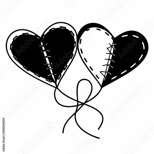 Thread Sewing Two Hearts Together Handcrafted Lo SVG Vector Illustration 2