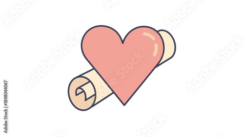 Simple illustration of a heart symbol with a scroll background emphasizing love and emotion