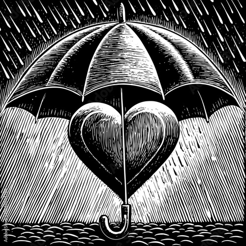 Umbrella Protecting A Heart In Rain Symbolic Val SVG Vector Illustration 35
