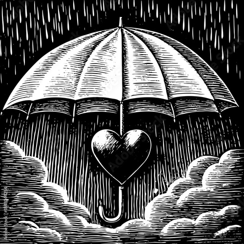 Umbrella Protecting A Heart In Rain Symbolic Val SVG Vector Illustration 30