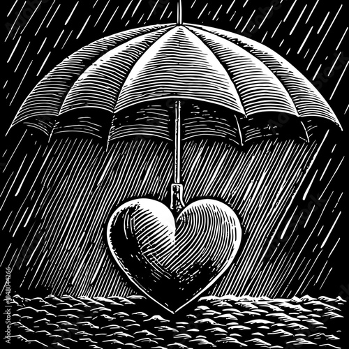 Umbrella Protecting A Heart In Rain Symbolic Val SVG Vector Illustration 5