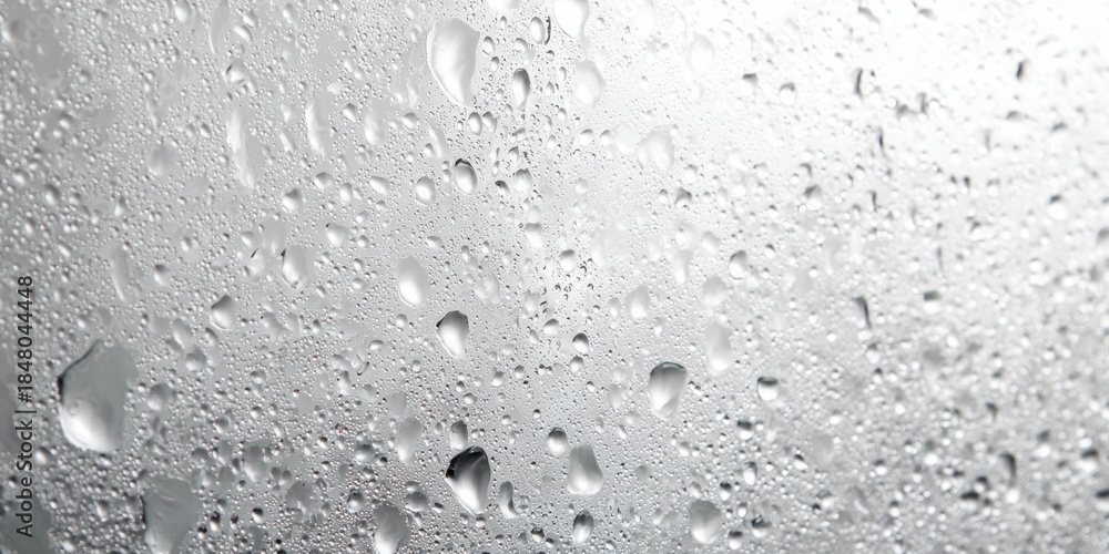 Obraz premium Numerous water droplets adhere to a smooth surface creating a textured, reflective background.