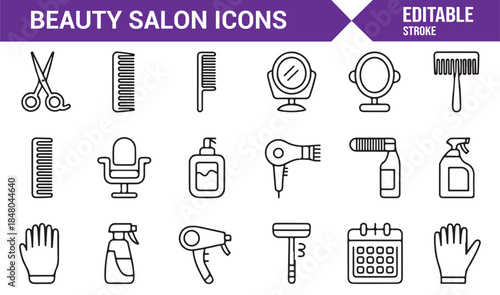 Salon grooming and personal care outline icons set