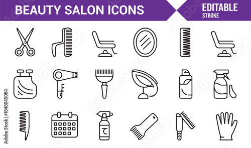 Hairdresser and barber shop equipment icon set