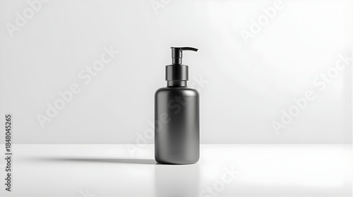 Black Pump Bottle Mockup on Clean White Background with Soft Shadow