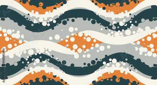 Abstract seamless wave pattern with colorful scattered dots and circles