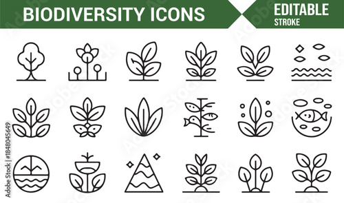 Nature conservation and environmental biodiversity icon set