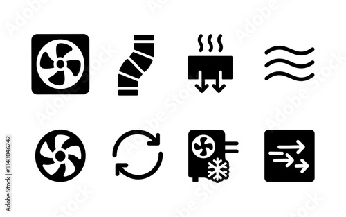 Set of ventilation and air conditioning icons for HVAC systems and climate control