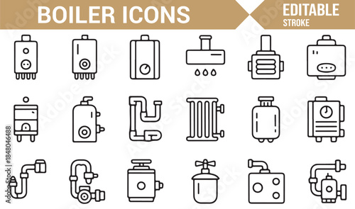 Heating system utility and water boiler icons in editable vector format