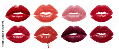 Set of red lipstick kiss marks