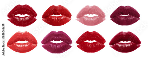Set of realistic lipstick kiss marks in various shades