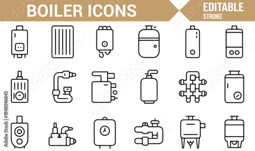 Vector boiler and utility equipment icons for industrial projects