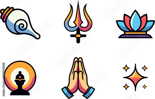 Collection of six flat Hindu spiritual icons