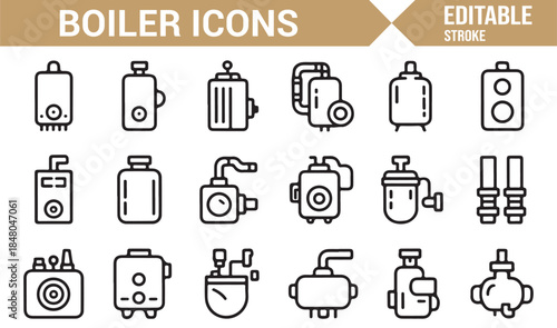 Water heater and HVAC equipment icon set for industrial applications