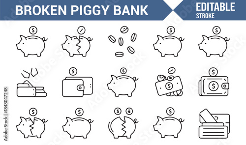 Clean line savings crisis and finance symbols for reports