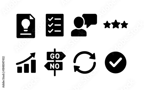 Collection of business and finance icons representing ideas, tasks, communication, and success
