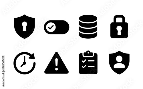 Collection of security and data management icons on a white background