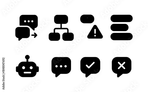 Collection of simple black icons representing communication, organization, and alerts