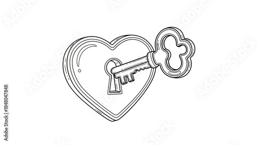 simple line drawing of a heart with a vintage key inside representing love and secrets