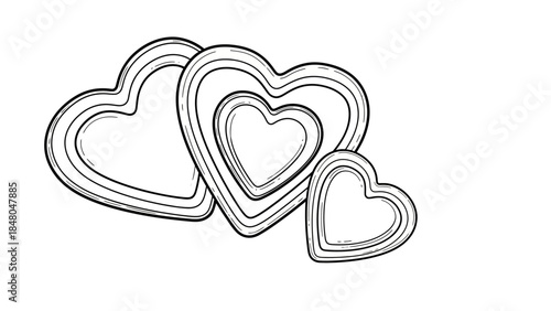 Simple monochrome outline of heart-shaped cookie cutters layered with a clean white background