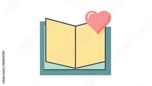 Simple open book illustration with a pink heart symbolizing love for reading and learning