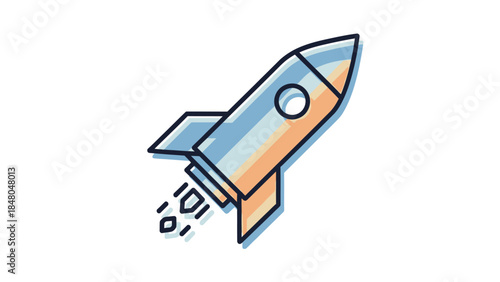 Simplified Cartoon Rocket Illustration with Launch Effect and Boosters for Creative Design