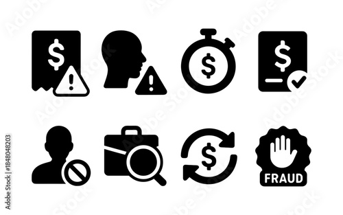 Financial icons representing risk, approval, and fraud prevention