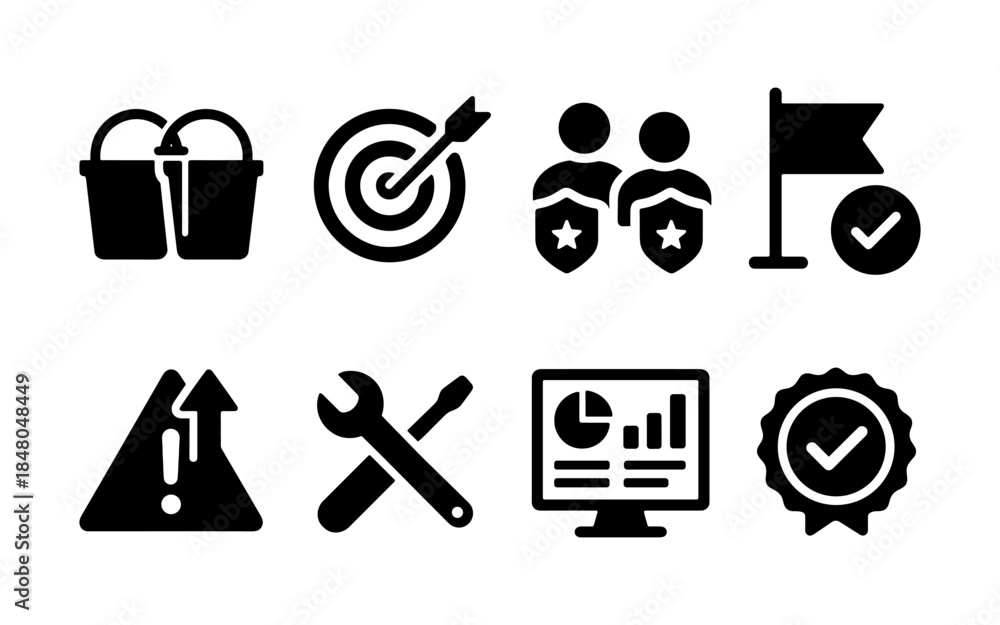Obraz premium Collection of business and strategy icons representing goals, teamwork, and success