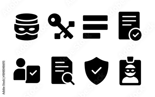 Cyber security icons representing data protection, access, and threats