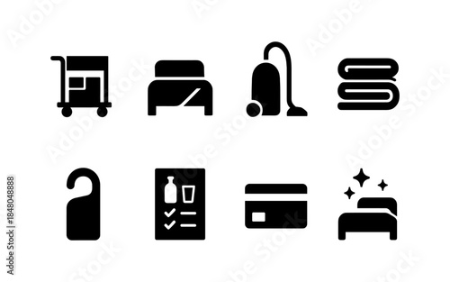 Hotel service icons representing amenities and cleaning for a comfortable stay