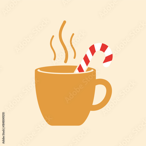 A simple flat vector illustration of a black mug filled with hot chocolate and three white marshmallows, with steam rising.