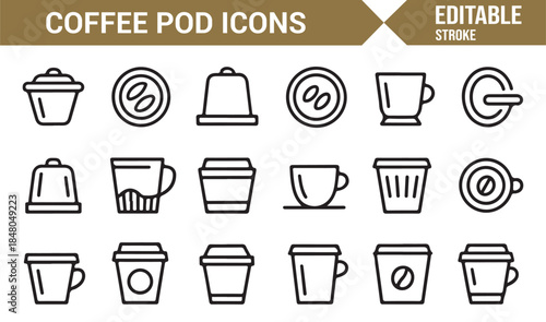 Coffee capsule and cup icon set for cafe and branding design