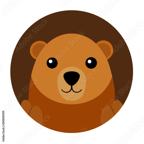 Cute cartoon bear face in brown circle